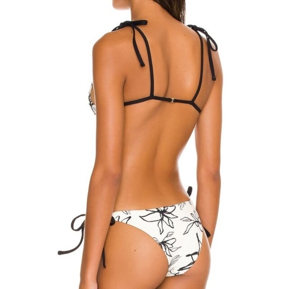 Revel Rey String Bikini Bottom Victoria Black White Floral Adjustable Ties L - Picture 5 of 12